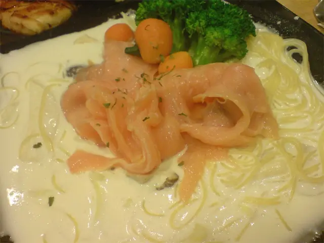 白汁雜菌煙三文魚天使麵