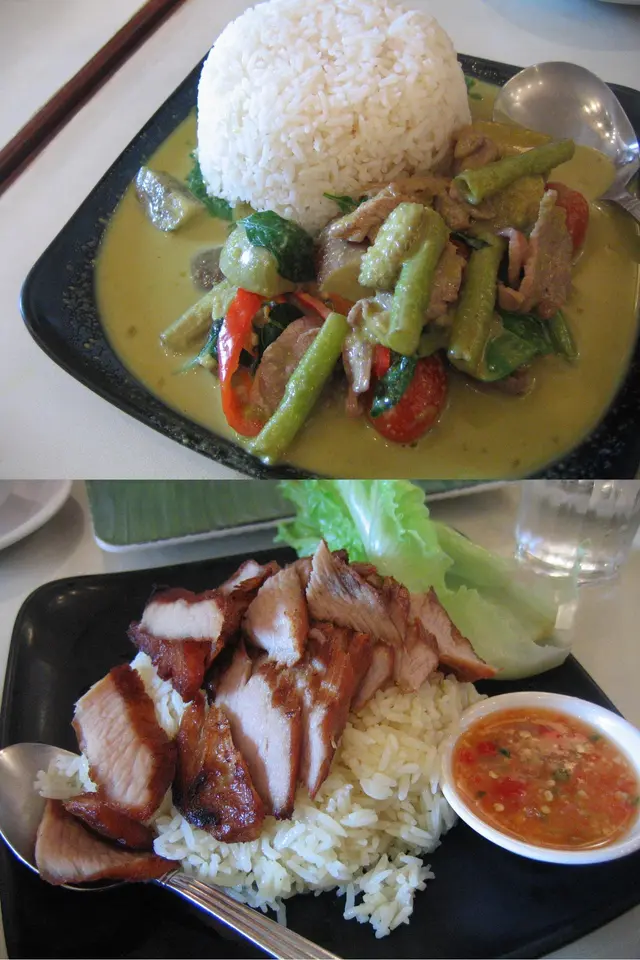 椰汁青咖哩牛肉飯不錯;泰式豬頸肉飯太瘦