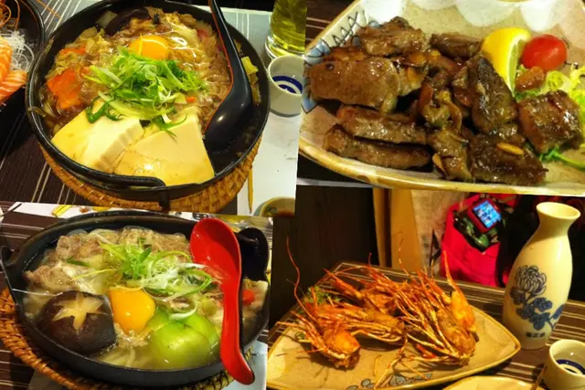 牛 肉 鍋 + 烏 冬 , 蒜 片 安 格 斯 牛 柳 粒 , 炸 牡 丹 蝦 頭