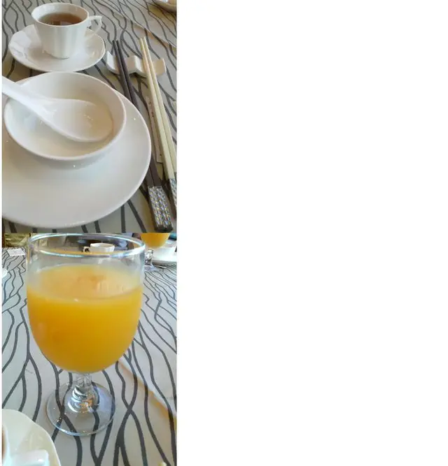 上圖：餐具；下圖：橙汁