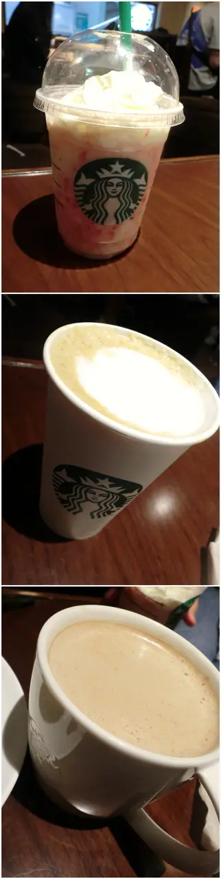 草莓忌廉豆奶星冰樂 + Mocha + Cappuccino