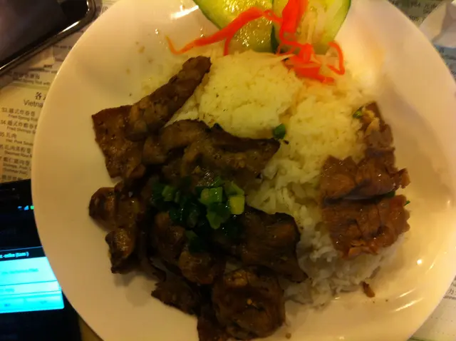 烤豬肉飯(旁邊淺色果塊拎朋友塊牛肉唔好當烤肉)