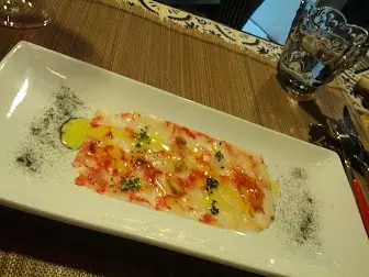 My favourite red prawn carpaccio with ink dusts :) yummy!