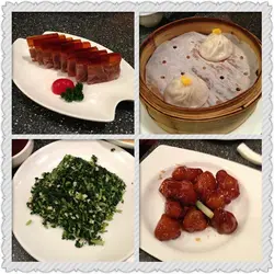 左上:淮物水晶肴肉 右上:蟹粉小籠包 左下:香干馬蘭頭 右下:傳統糖醋里脊