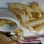 mushy peas with fish burger