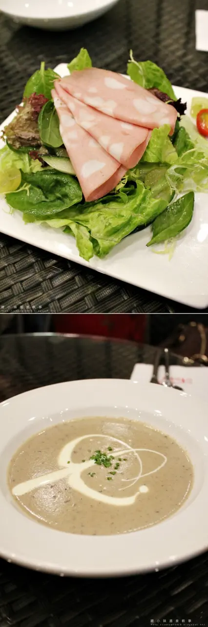 小燈籠腸青提子沙律、黑松露湯