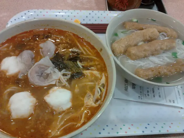 墨魚丸魚皮餃酸辣米線    春卷米線