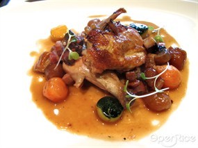stew spring chicken with baby onion, smoked prok belly &amp; wild mushroom in organic french beer - 銅鑼灣的agn&#232;s b. le pain grill&#233;