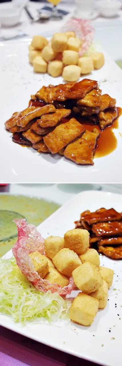 除了豬柳外，外脆內軟的豆腐也是一大賣點