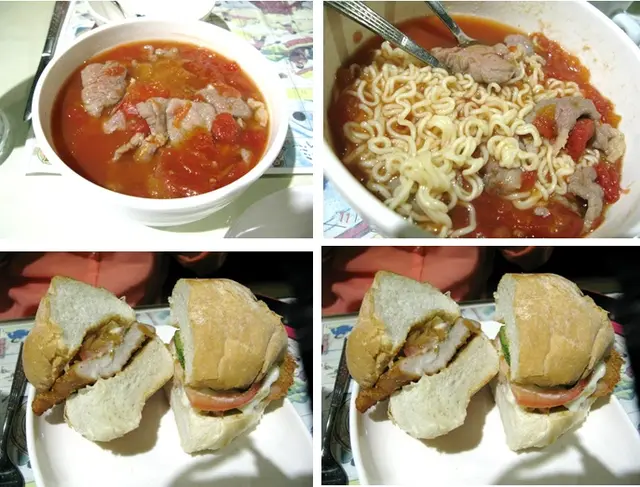 蕃茄濃湯底牛肉公仔麵及豬羅飽