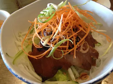 Chargrilled pork neck with bua cha cold vermicelli