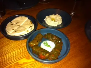 Hummus, pita and dolmades