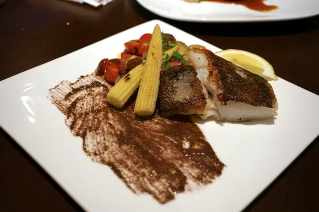 Pan-fried Halibut with Olive Sauce and Mixed Vegetables