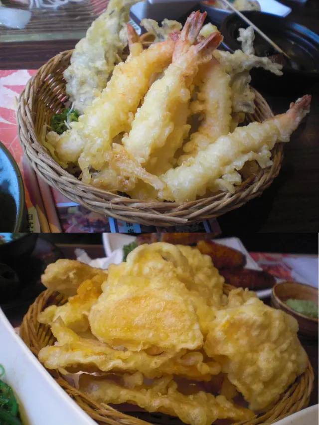 海老天婦羅，蕃薯、南瓜天婦羅。