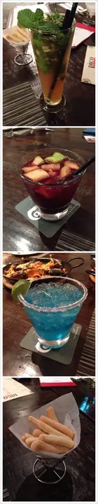 ginger mojito (top), red sangria (middle), blue margarita (bottom),