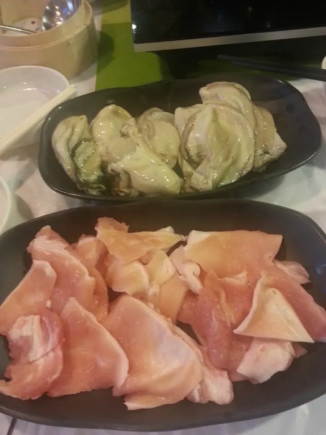 Oysters (above), pork (below)