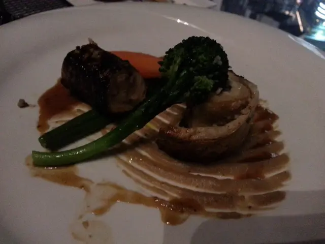 Roasted Spring Chicken Roulade, Mushroom, Foie Gras Terrine, Glazed Vegetables and Black Garlic Sauc