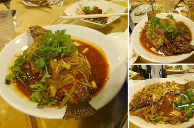 這水煮魚的變種,味道確是不俗,其香辣的醬汁,可來得恰到好處,捨棄切片的魚塊,改為原條的桂花魚,吃著的魚肉也是鮮嫩,論排場也美觀得多。