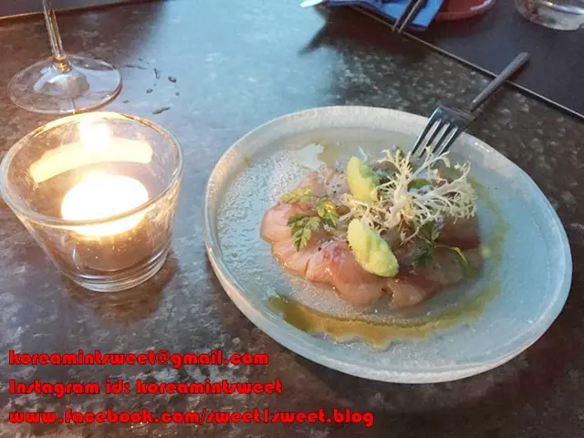 Hamachi sashimi, green apple wasabi ice, yuzu