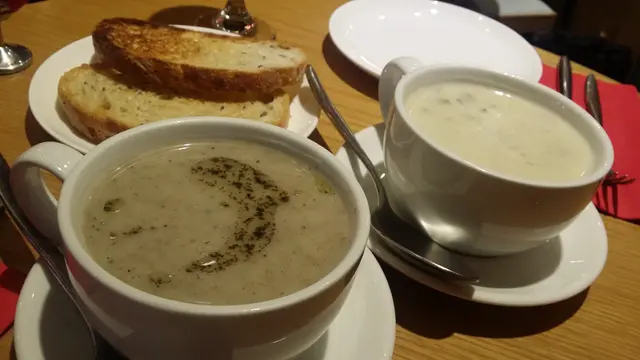 Truffled Mushroom Soup and Soup of the Week (Seafood Chowder)