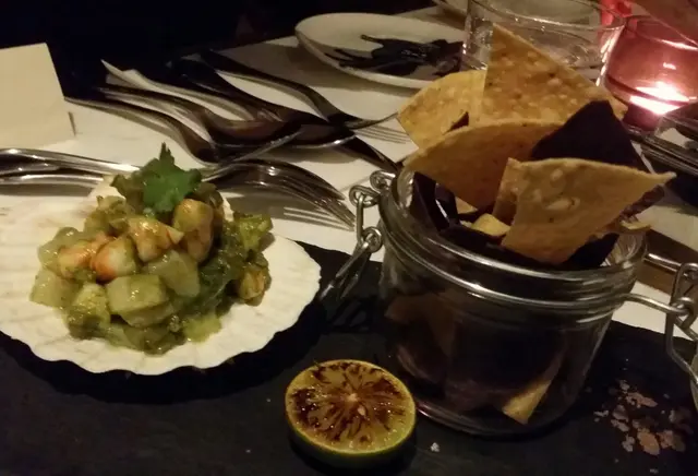 Prawns & scallop ceviche in shell