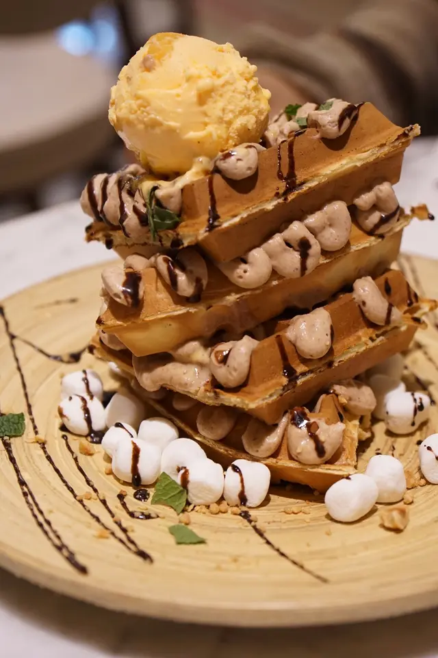 Waffles with Chestnut and Passion Fruit Ice-cream