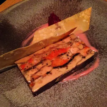 Monkfish liver and foie gras presse, aged tangerine peel