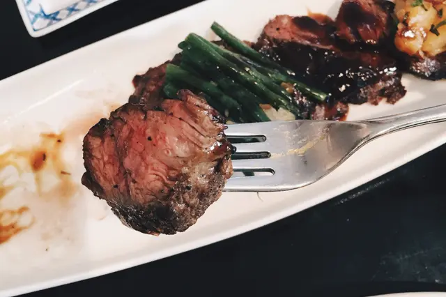 Char Grilled Wagu Beef w/ French beans & chorizo potatoes