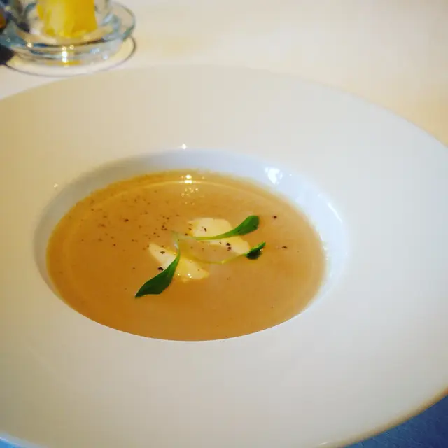 Cream of mushroom soup with whipped Brie