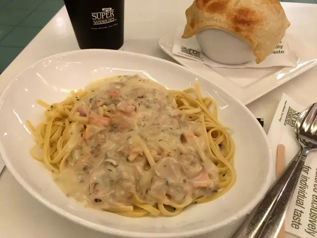 挪威煙三文魚、蜆肉扁意粉配刁草忌廉汁