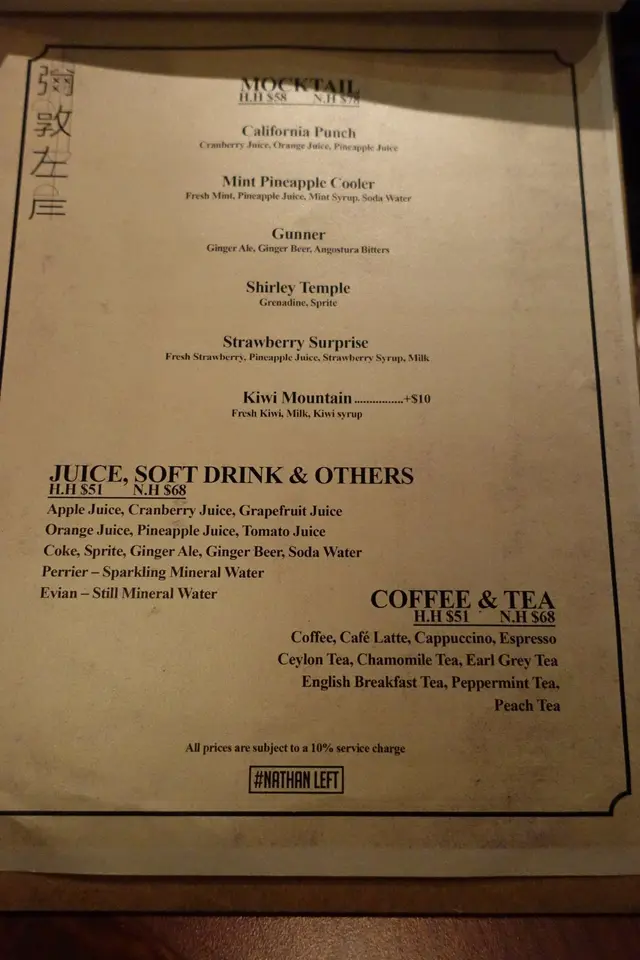 Drinks list
