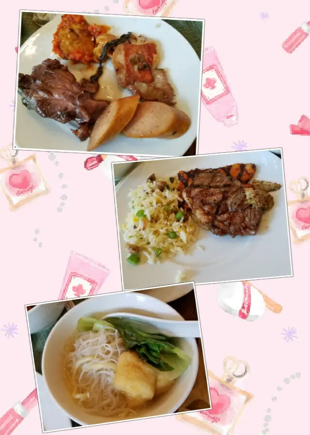 有豬扒雞扒牛柳腸，有炒飯，燈燈地色既豬柳扒我覺最好食！另都叫左碗清湯底麵，都夠味呀！