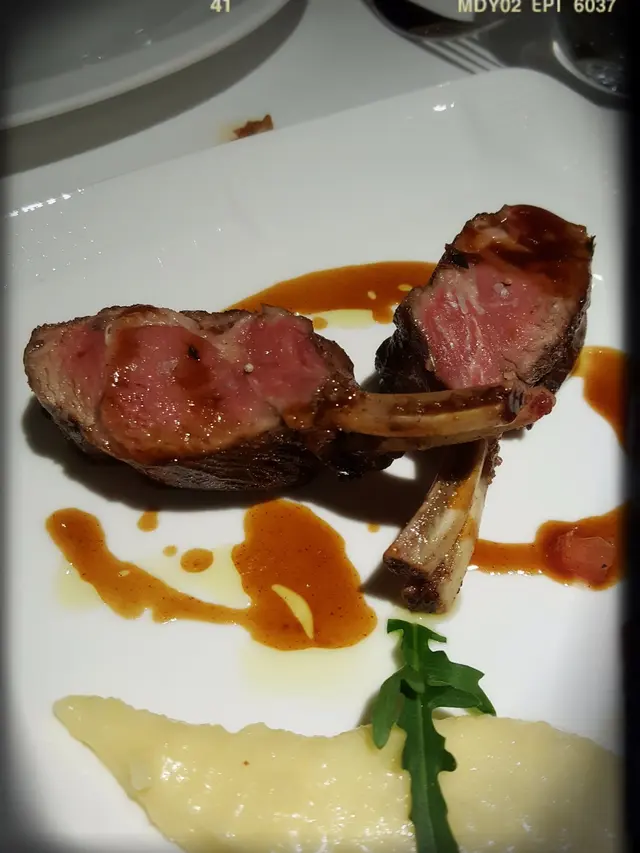 Roasted Baby Lamb chop from New Zealand with Spinach sautéed and Polenta（$388）