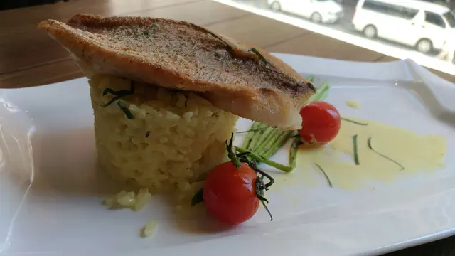 Snapper fillet with saffron risotto