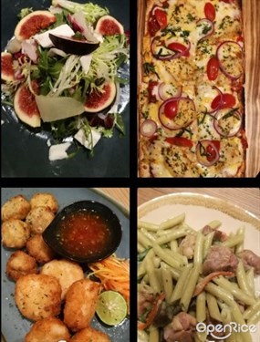 Fig salad/ Pizza/ Crab cake/ Curry pasta - 半山的caf&#233; bar on 8
