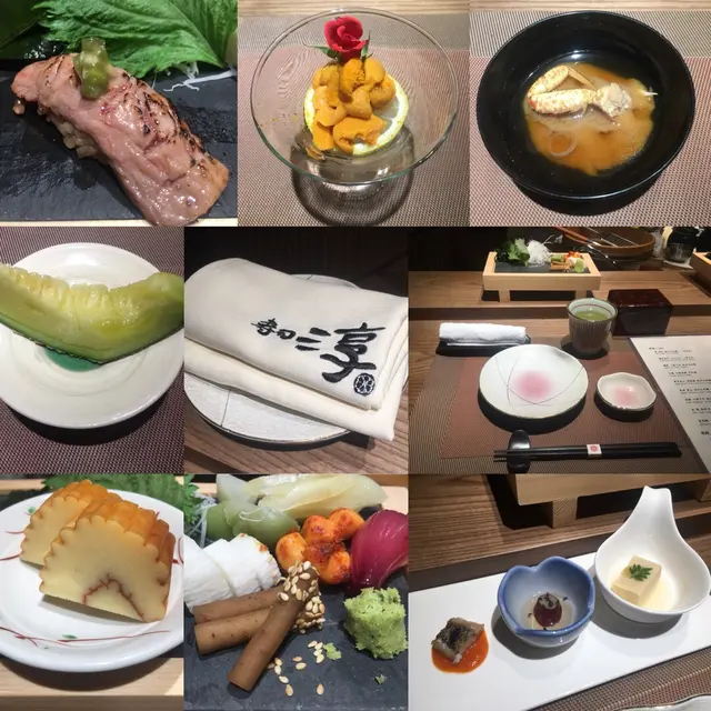 鹽水海膽,玉子,蟹味噌湯,蜜瓜,漬物