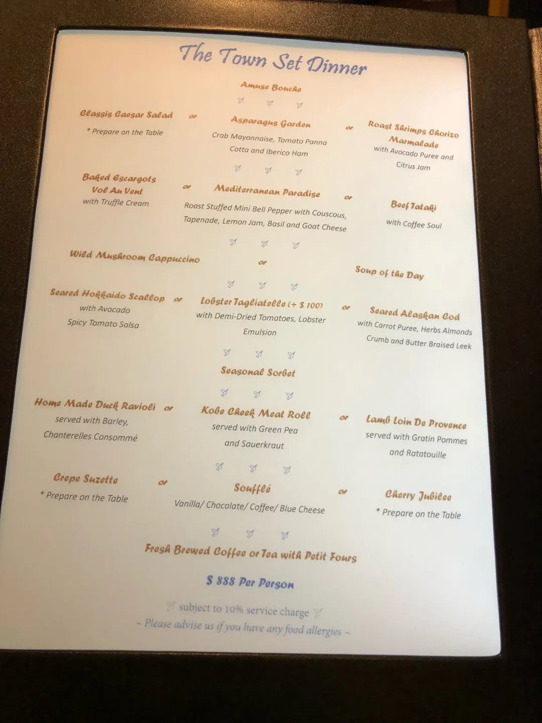 The Town's Menu International Fine Dining Bar in Central Lan Kwai