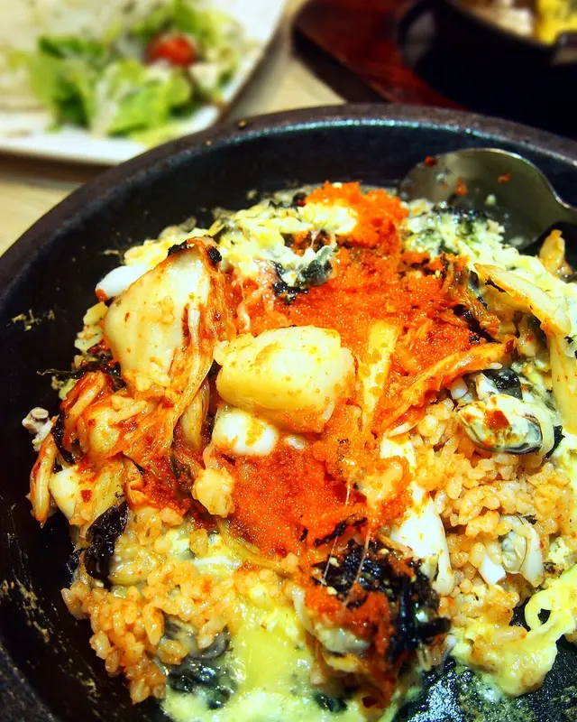 帶子。海鮮芝土熔岩蛋醬飯 