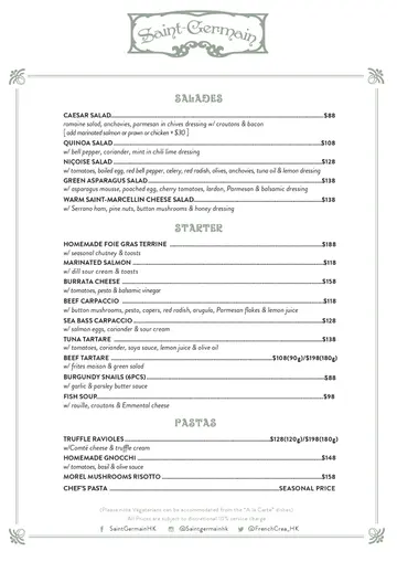 À La Carte Menu