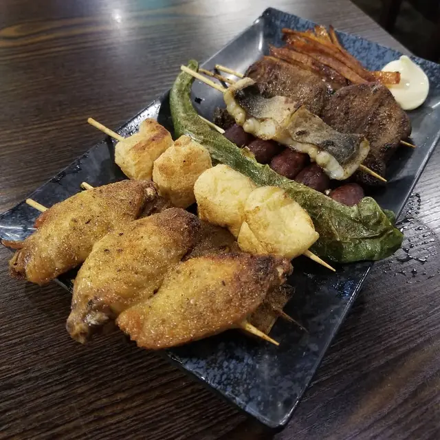 一口甜薯,虎皮尖椒,冬菇,鹽燒豆卜,燒雞泡魚乾,五花腩,汁燒牛舌,汁燒白鱔