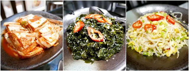韓式泡菜、涼拌大豆芽、昆布沙律