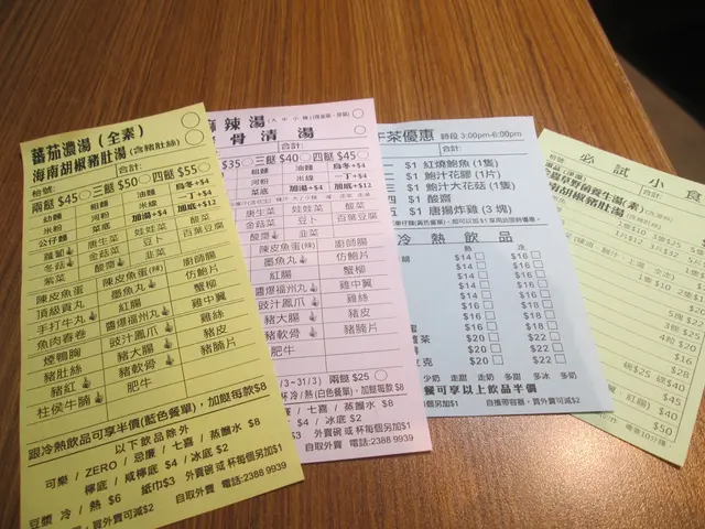 不同顏色點菜紙