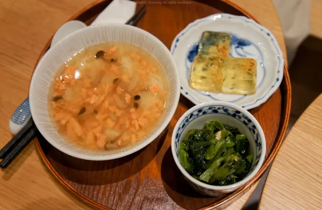 三文魚碎茶漬飯配小松菜豆腐絲+手工茶凍