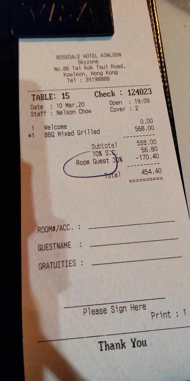 酒店住客指定美食7折