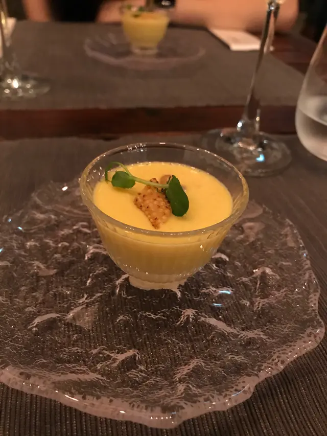 Miso  corn  velouté,  sago  and  baby  corn
