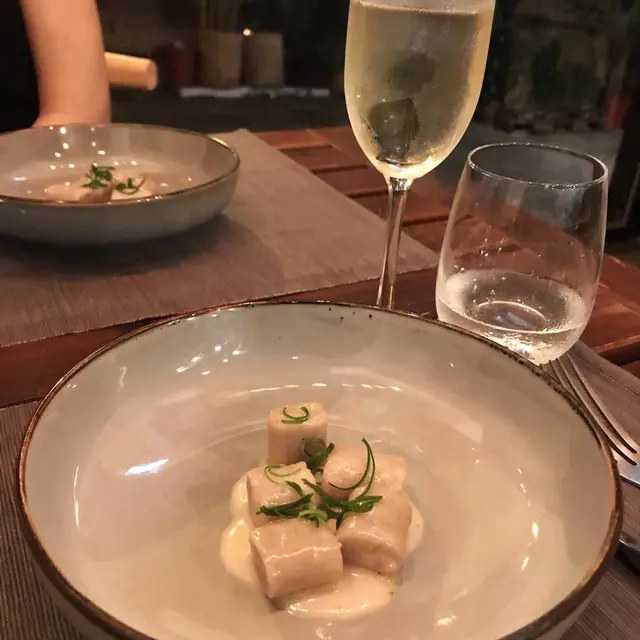 Taro  gnocchi,  sauce  coconut  with  preserved  duck