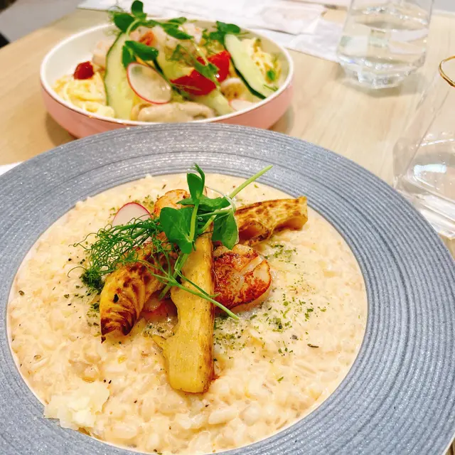 香煎北海道刺身帶子配明太子忌廉意大利飯