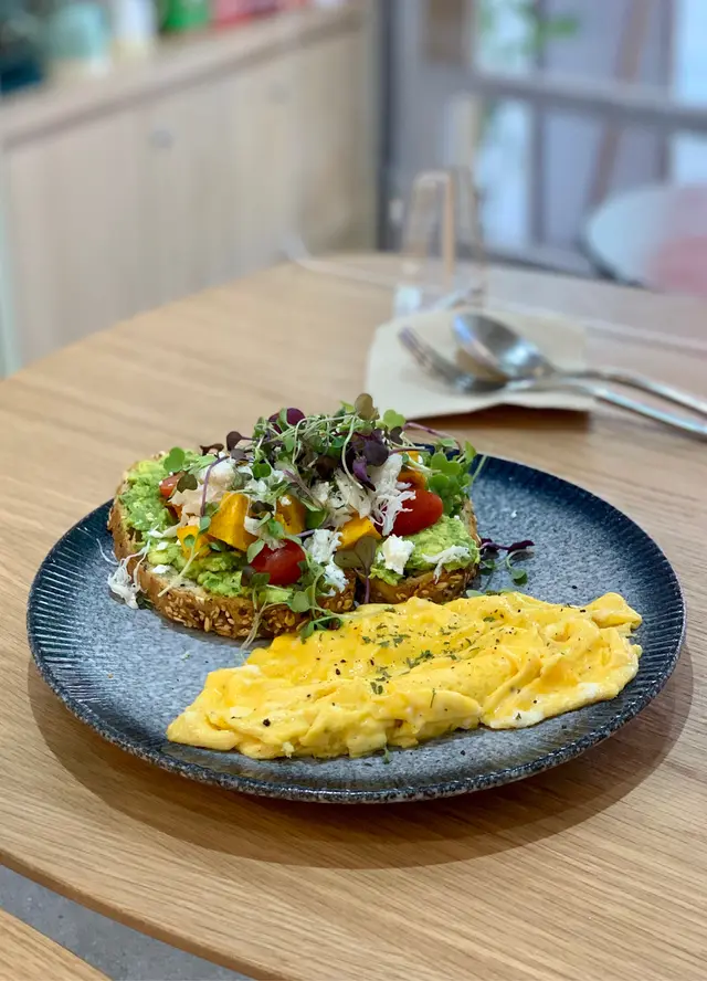 Crab  on  avocado  toast  with  egg