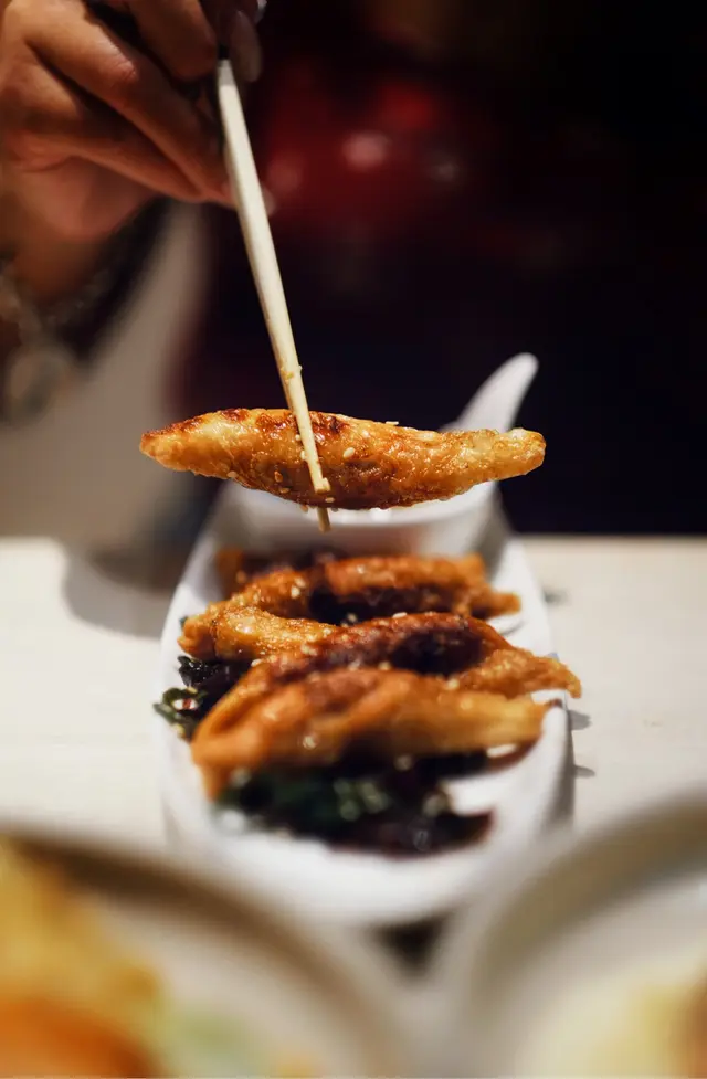 雞皮餃子配海草沙律