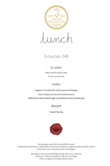 Mr Brown new lunch menu